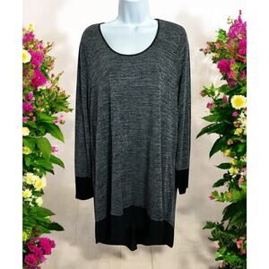 Melissa McCarthy Seven7 Black Gray Blouse Sz 1X Tunic Top Long Fit High Low Hem